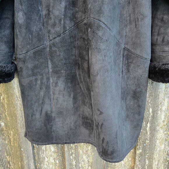 Vintage 80s Black Sheepskin Coat Womens Size M Mid Length Medusa Head Buttons - Picture 9 of 15